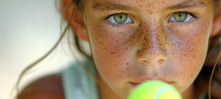 Intense focus  player s determined gaze in serve at summer olympics   sporting determinationの素材