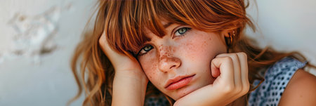 Innocent and lonely girl sadly looking through the train window with a somber expressionの素材