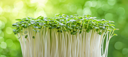 Macro shot of microgreen sprouts, symbolizing nutrient packed superfood for a healthy lifestyleの素材