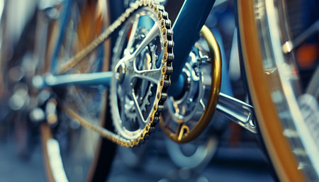 Detailed bike chain and gears, illustrating mechanical components, olympic sport themeの素材