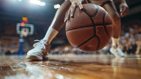 Athletic basketball player mid jump for slam dunk, summer olympics sports conceptの素材