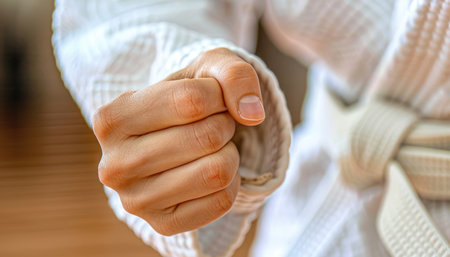 Judoka s hands gripping opponent s gi with precision at summer olympics, demonstrating techniqueの素材