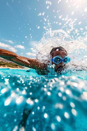 Determined diver mid air save at summer olympics, epitomizing athleticism in sports conceptの素材