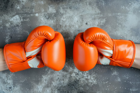 Powerful boxing gloves close up  symbolizing strength and readiness for summer olympic gamesの素材