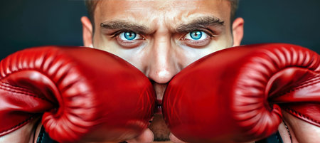 Intense gaze  fighter s focused eyes ready for battle   olympic games sports conceptの素材