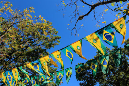Vibrant brazilian flags and decorations adorning streets on independence day in brazilの素材