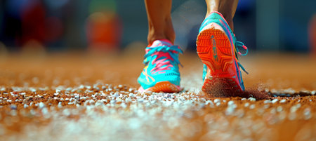Athlete s feet in dynamic motion, showcasing agility in summer olympic games sportの素材