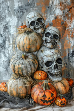 Spooky halloween white background for advertisements with ample space for text placementの素材