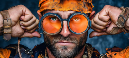 Intense close up of fatigued futuristic soldier warrior with battle worn expressionの素材