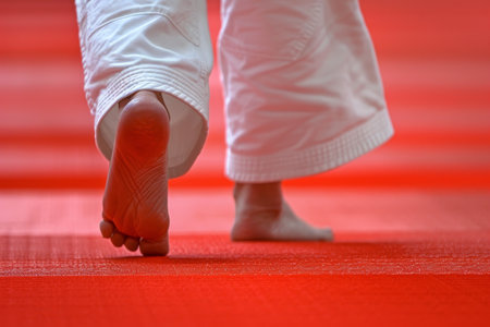 Judoka s precise footwork in summer olympics sport, highlighting balance and skillの素材