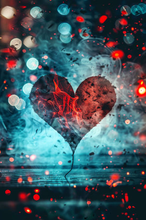 Colorful vibrant smoke bomb explosion forming heart shaped clouds for a stunning visual displayの素材