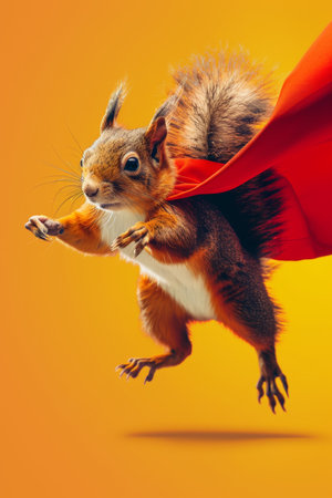 Flying squirrel superhero on gradient pastel background with ample space for text placementの素材