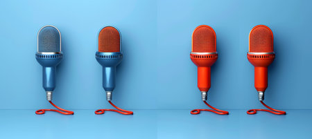 Classic retro microphone on gentle pastel background with ample space for text placementの素材