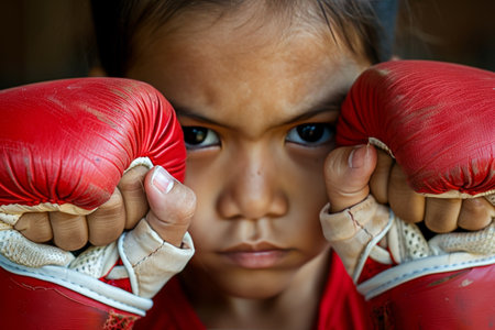 Fighter s intense focus on opponent in olympic games, symbolizing preparation and determinationの素材