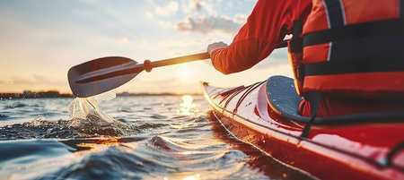 Canoeist s precise paddle grip displays control in olympic sport turn, symbolizing masteryの素材