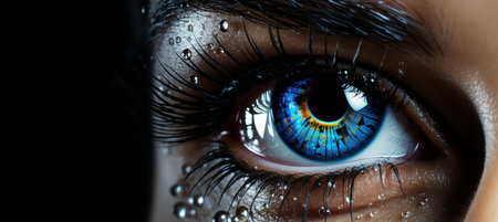 Cybernetic vision  hacker or ai robot eye in dark tech space, cyborg view on digital backdropの素材