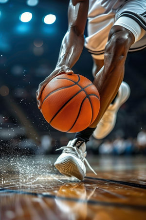 Basketball player s skilled dribbling hands in close up, embodying finesse   olympic sports conceptの素材