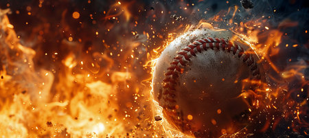 Baseball thrown at high speed generates fiery trail adding spectacular visual appealの素材