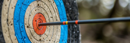 Olympic archery  arrow strikes bullseye, epitomizing skill and precision in sportsの素材