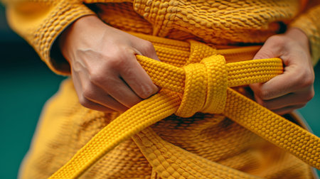 Symbol of respect and discipline  judo belt tied before match at summer olympicsの素材