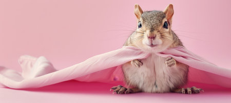 Superhero flying squirrel on gradient pastel background with ample space for text placementの素材