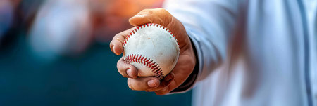 Athlete s hand firmly grasping baseball, emphasizing precision and control   olympic sports themeの素材