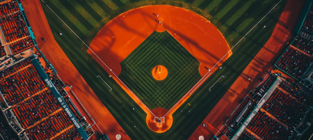 Detailed aerial view showcasing baseball field diamond layout for perspective analysisの素材