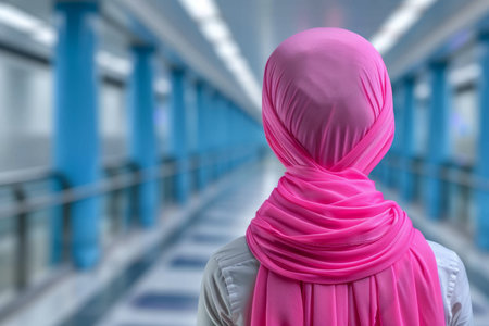 Woman with cancer in hospital setting with blurred background, space for text placementの素材