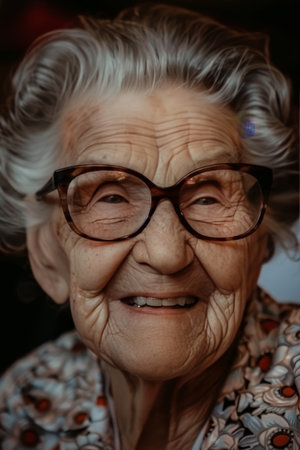 Senior person filled with joy observing beautiful landscape through train windowの素材