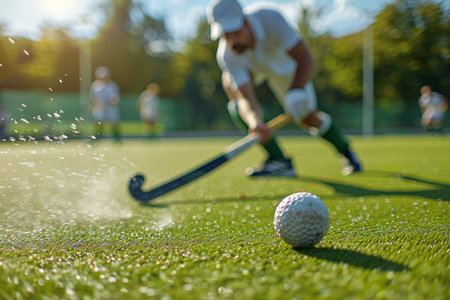 Intense field hockey player faces at penalty corner in summer olympics, showing tension and strategyの素材