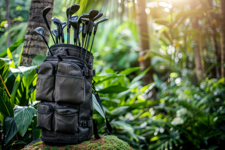 Neatly arranged golf clubs in bag  organized equipment for summer olympic games sportの素材