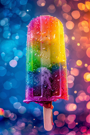 Colorful popsicle on blurred summer backdrop, ideal for vibrant seasonal imageryの素材