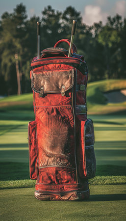 Neatly arranged golf clubs in bag  organized equipment for summer olympic games sportの素材