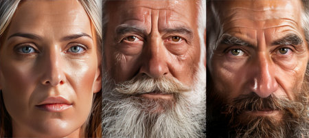 Diverse collage of human faces  varied ages, genders, and ethnicities in portraitsの素材