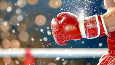 Intense moment  boxer s sweat sprays on impact, capturing the essence of summer olympic gamesの素材
