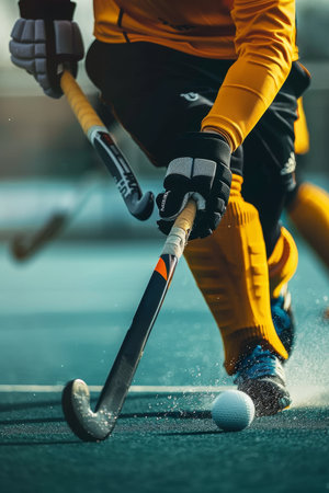 Field hockey player demonstrates precision dribbling, showing control in summer olympics sportの素材