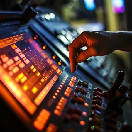 Hand operating cnc machine control panel for precise data input and intricate controlの素材