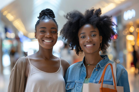 Mother and teenage daughter bonding through shopping, emphasizing shared interests and experiencesの素材