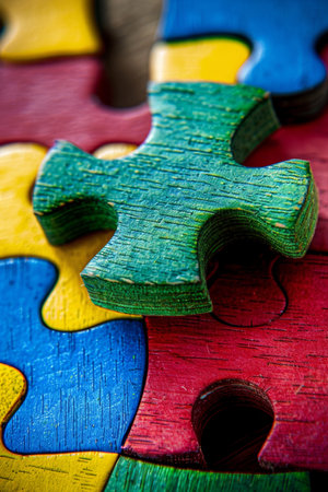 Vibrant collaboration  abstract jigsaw puzzle assembly illustrating teamwork and unityの素材