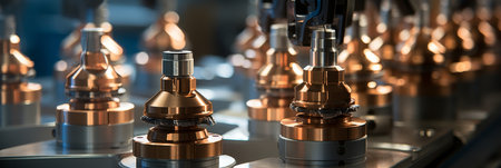 Cnc tool holder showcasing assorted tools, glistening under the bright light of the machineの素材