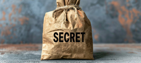 Confidential message in small envelope labeled  secret  placed on a table for privacy protectionの素材