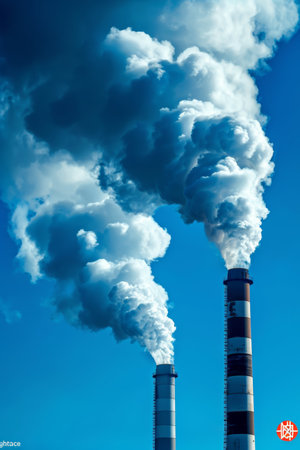 Wood pellet fired power plant emitting steam from its prominent towering structuresの素材