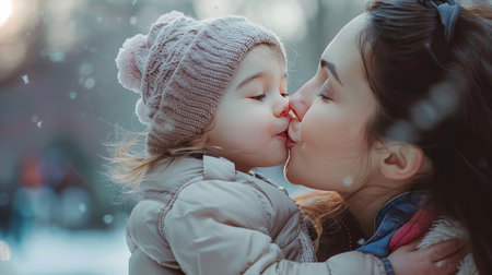 Playful mother daughter bond  minimalist image of silly faces, emphasizing joyful connectionの素材