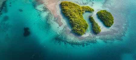 Aerial Scenic View Of Tropical Island With Lush, Green Mangrove Forest, Turquoise Water. Philippinesの素材