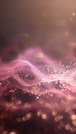 Pink Flowing Sparkly Particles, Waves, Abstract Digital Art Background With Bokeh Design Elementの素材