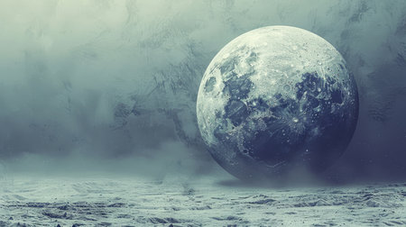 Cold Alien Moon Rising on an Extra Solar Planet Science Fiction Wall Art Design Banner,の素材