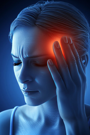 Understanding migraine headaches  experiencing throbbing brain pain and visual flashesの素材