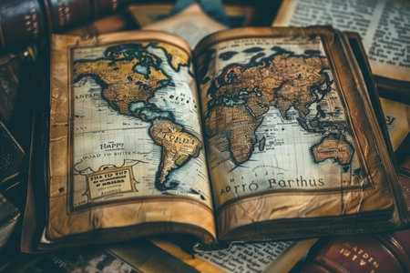 Antique Open World Map Book Explorers, Cartography, 17th Century, History, Antique World, Adventureの素材