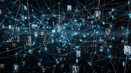 Crowd Of People Network Connections, Communication And Technology, Social Media Conceptの素材