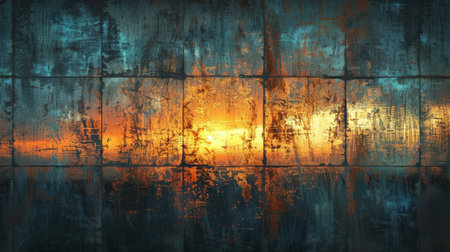 Grunge, Industrial Background With Peeling Paint, Scratches, And A Sunset. Cracked Wall Texture.の素材